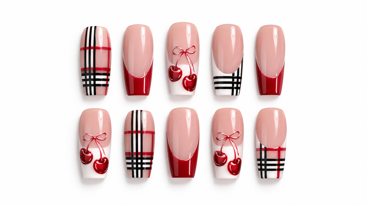 Cherry Plaid Press On